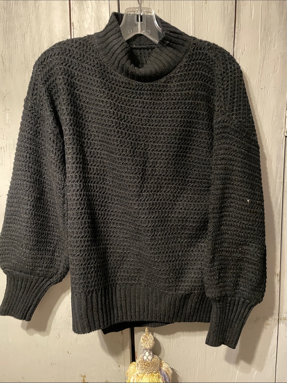 Chunky Black Textured Turtleneck Sweater